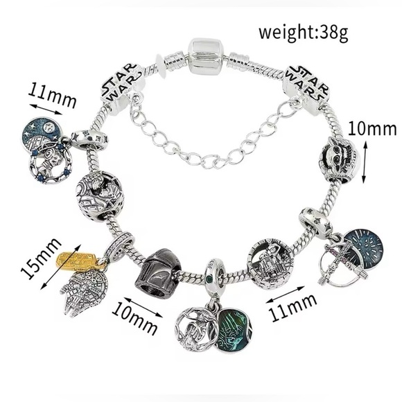 925 Sterling Silver Plated Star Wars Ensemble Themed Charm Bracelet - Picture 3 of 6